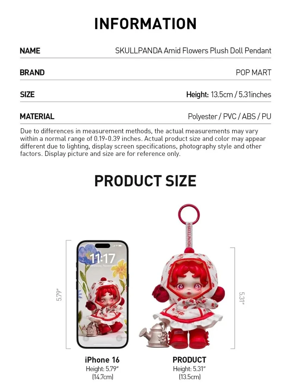 Authentic Pop Mart SKULLPANDA Amid Flowers Plush Doll Pendant